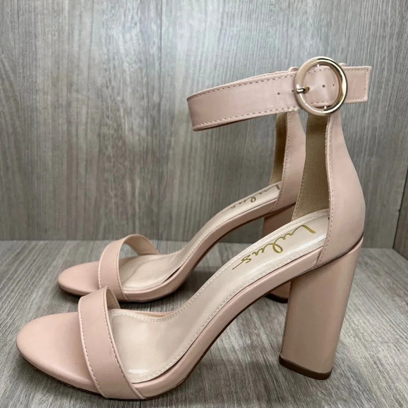 Lulus Sandals Womens Sz 9 Open Toe Ankle Strap High Heel Faux Leather Nude Beige - Picture 3 of 11
